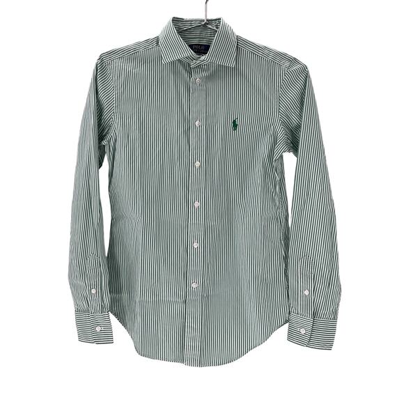 Ralph Lauren Long Sleeve Green Striped Cotton Shirt Size 0 - Picture 2 of 4